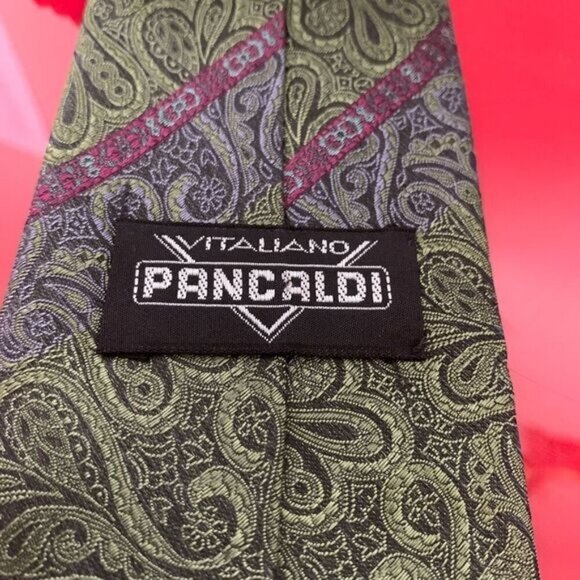 Vitaliano Pancaldi 57 x 3.75 Green Paisley Mens Tie - Picture 5 of 5